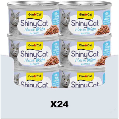 Gimcat 24 x 70 g – Shinycat-Filets in Brühe Thunfisch + Sardellen