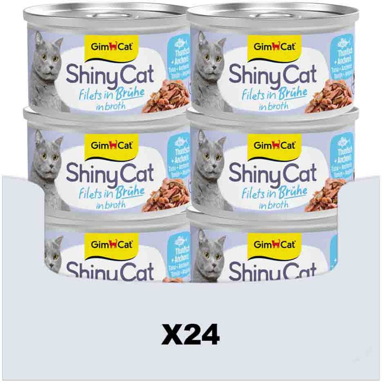 Gimcat 24 x 70 g – Shinycat-Filets in Brühe Thunfisch + Sardellen