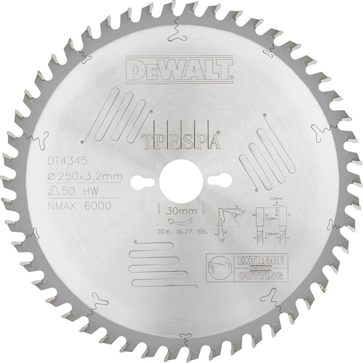 Dewalt Kreissägeblatt für HPL | extrem | ø 250mm Achsloch 30mm 50t - dt4345-qz