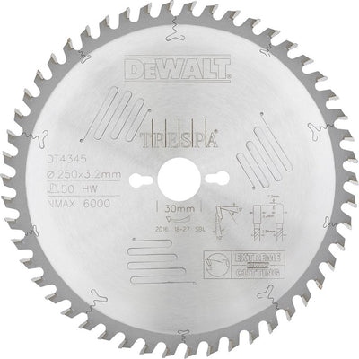 Dewalt Kreissägeblatt für HPL | extrem | ø 250mm Achsloch 30mm 50t - dt4345-qz