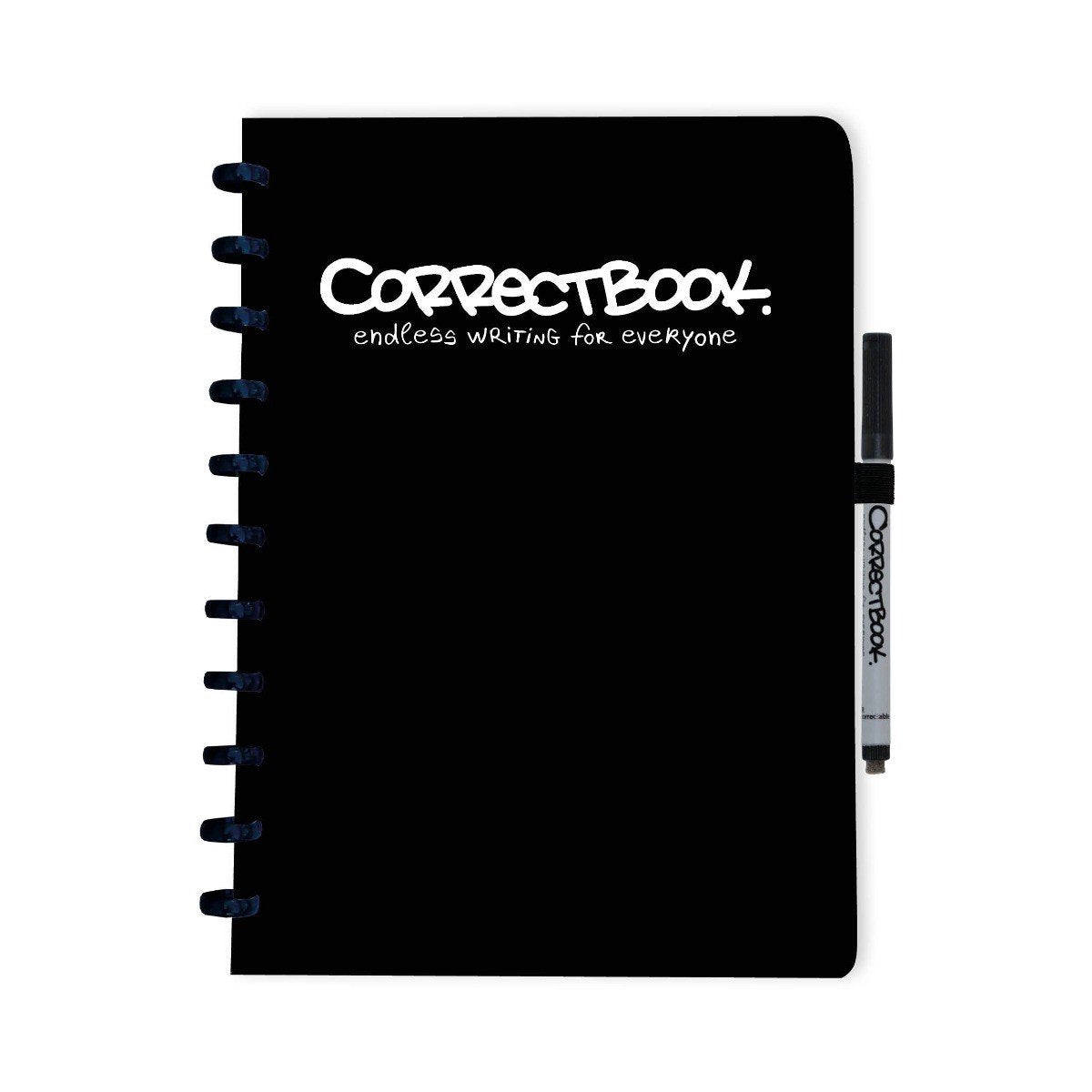 Correctbook A4 löschbares Notizbuch – Tinte schwarz schwarz – blanko – wiederverwendbares Notizbuch – inklusive Stiftwischtuch – kann mit zusätzlichen Seiten ergänzt werden