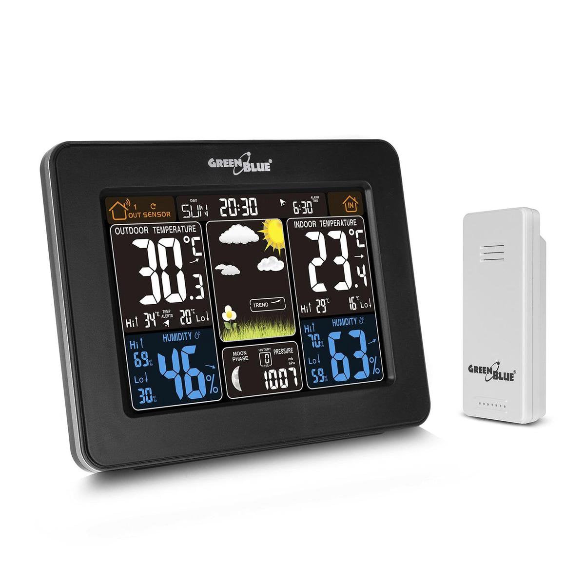 Greenblue Wetterstation DCF Mondphase DCF Alarm Farbbildschirm GB523