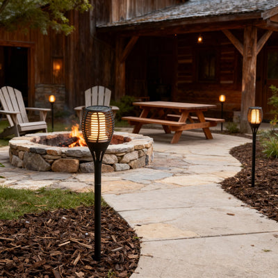 Grundig Solar-Gartenfackel Flamme – LED-Flammeneffekt mit 30 LEDs – IP44 spritzwassergeschützt – Solar-Gartenbeleuchtung – Brenndauer 6 Stunden – ø9 x 59 cm – Schwarz