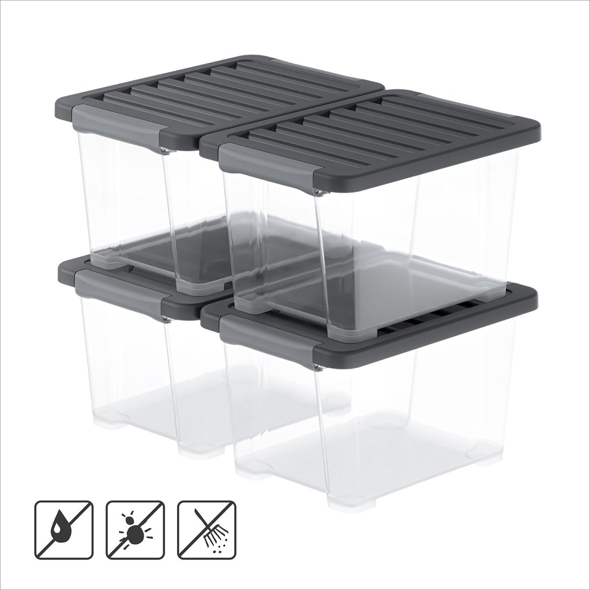Rotho core pro - Aufbewahrungsboxen - 4er-Set - stapelbar - 15 ltr