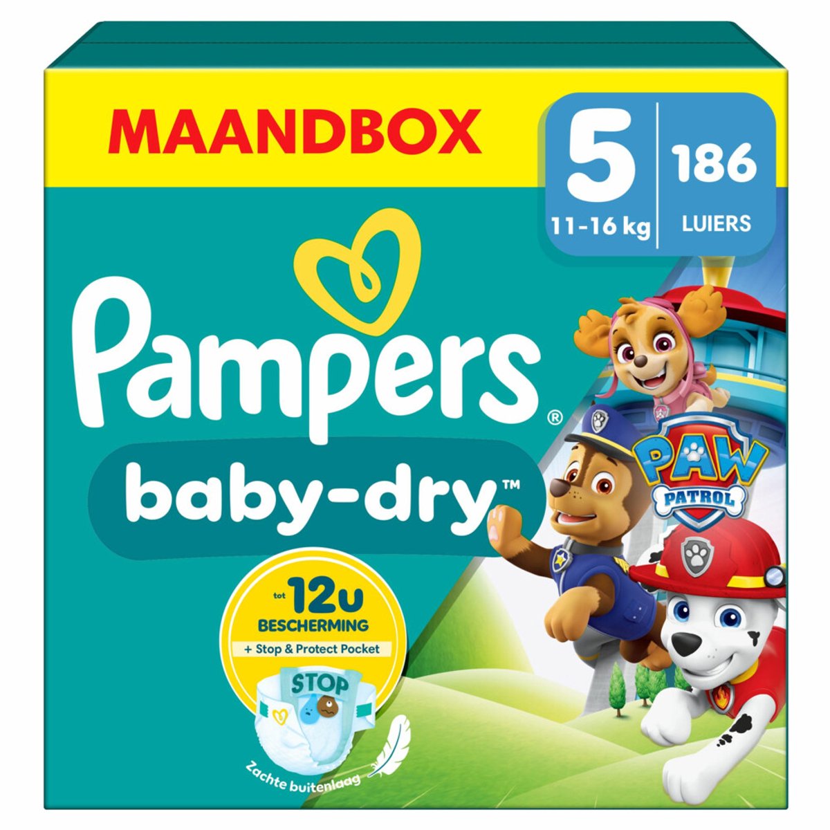 Pampers Baby-Dry Paw Patrol Edition Größe 5, 186 Windeln, 11 kg–16 kg