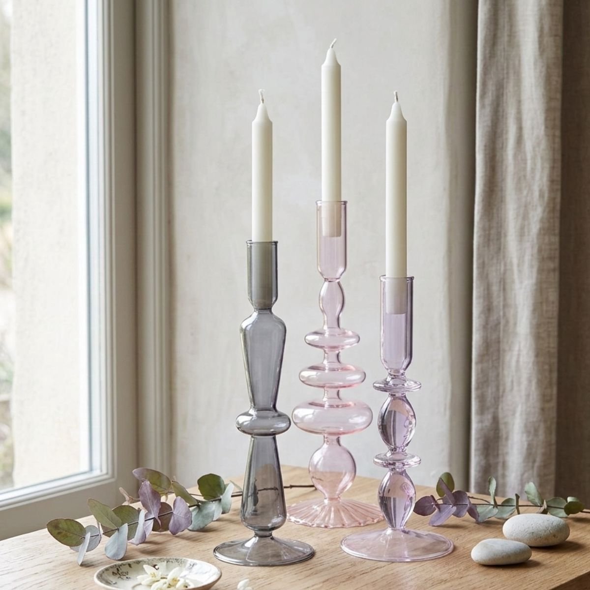 Arti Casa Kerzenhalter für Tafelkerze – ø9 x 28 cm – Kerzenhalter aus Glas, Heimdekoration – Hellrosa – Glas