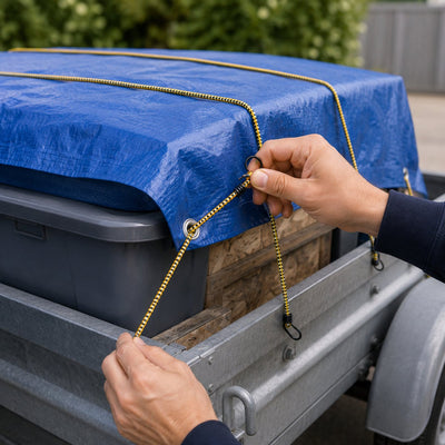 Kinzo Spinnenbinder mit Haken – 2 Stück – elastische Schnellverschlussbänder 150 cm – blau gelb