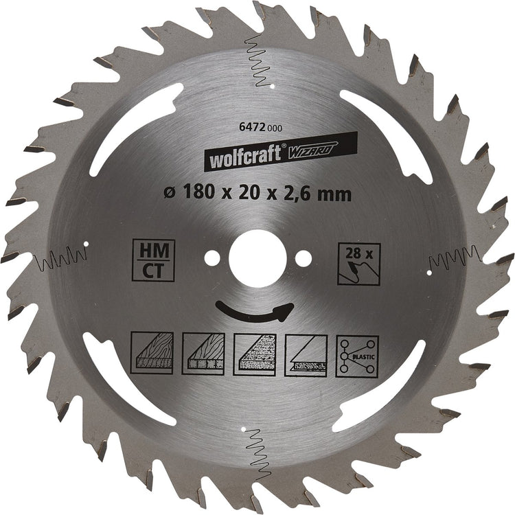 Wolfcraft - Kreissägeblatt 180x20mm - 28 Zähne - Sägeblatt für Kreissäge - Silberserie - 6472000