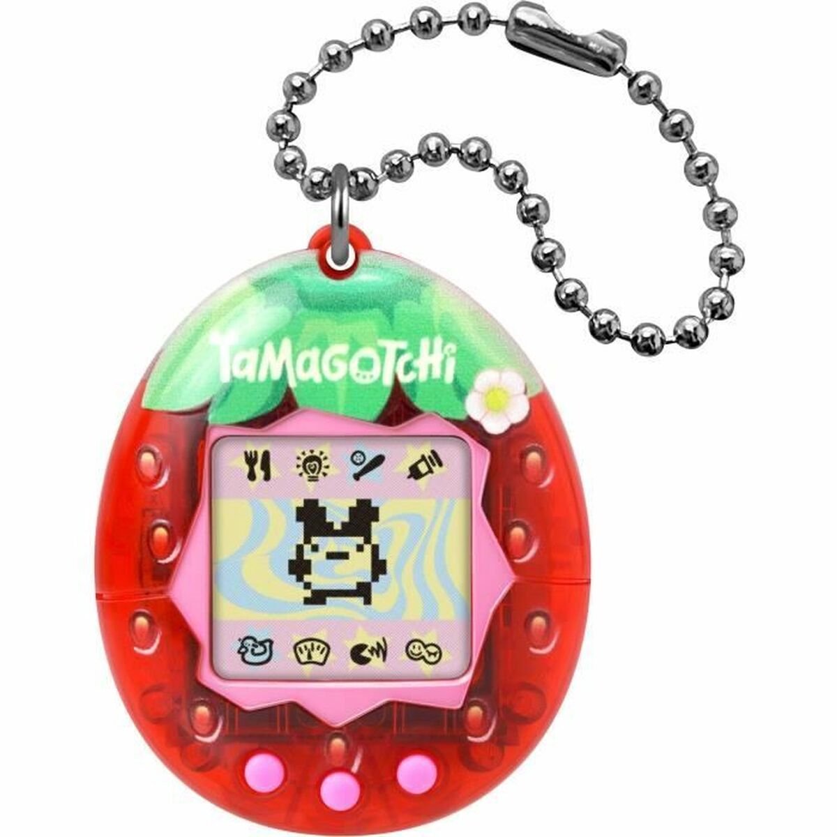 Bandai – Tamagotchi Original – frische Erdbeere – interaktives Tier mit LCD-Bildschirm auf Französisch, 3 Tasten und Minispielen – Geschenkidee virtuelles Tierspiel – Erdbeermuster – Kinderspielzeug ab 8 Jahren – 42998