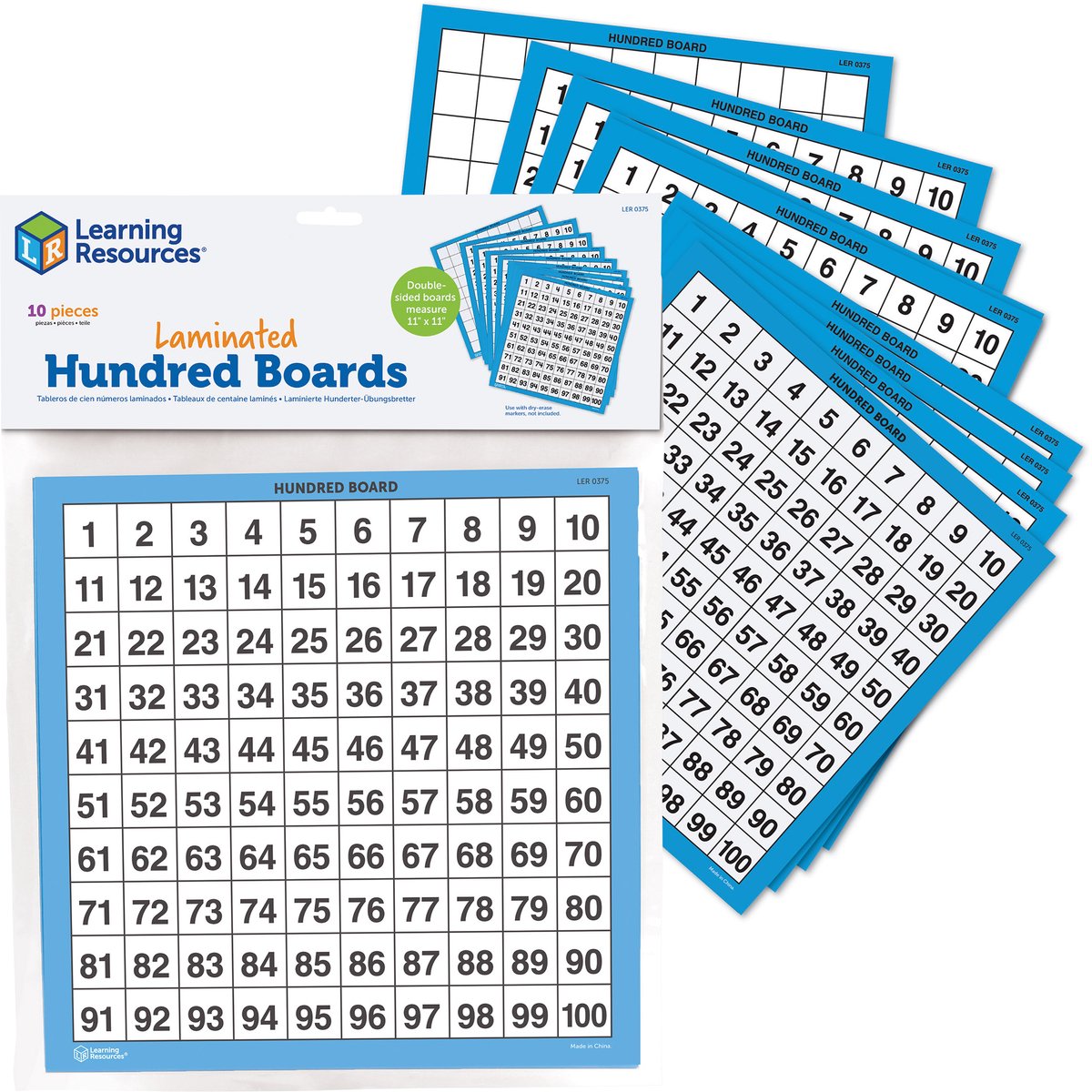 Lernressourcen, Lernspielzeug – laminierte Hundertbretter, 10er-Set. – 3+