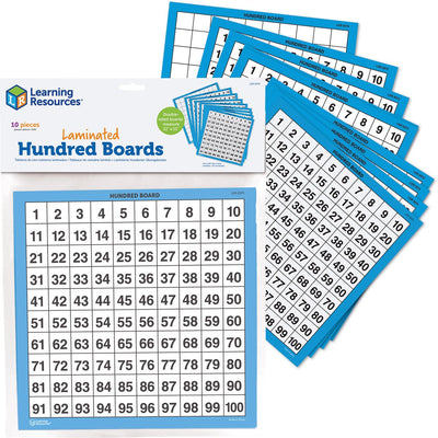 Lernressourcen, Lernspielzeug – laminierte Hundertbretter, 10er-Set. – 3+
