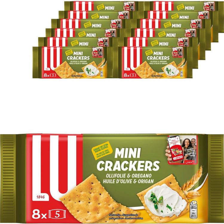 Lu Mini-Cracker Olivenöl Oregano – Box 12 x 250 g – 8 Packungen – Cracker für Getränke – Toast – Mini-Cracker – Frühstück
