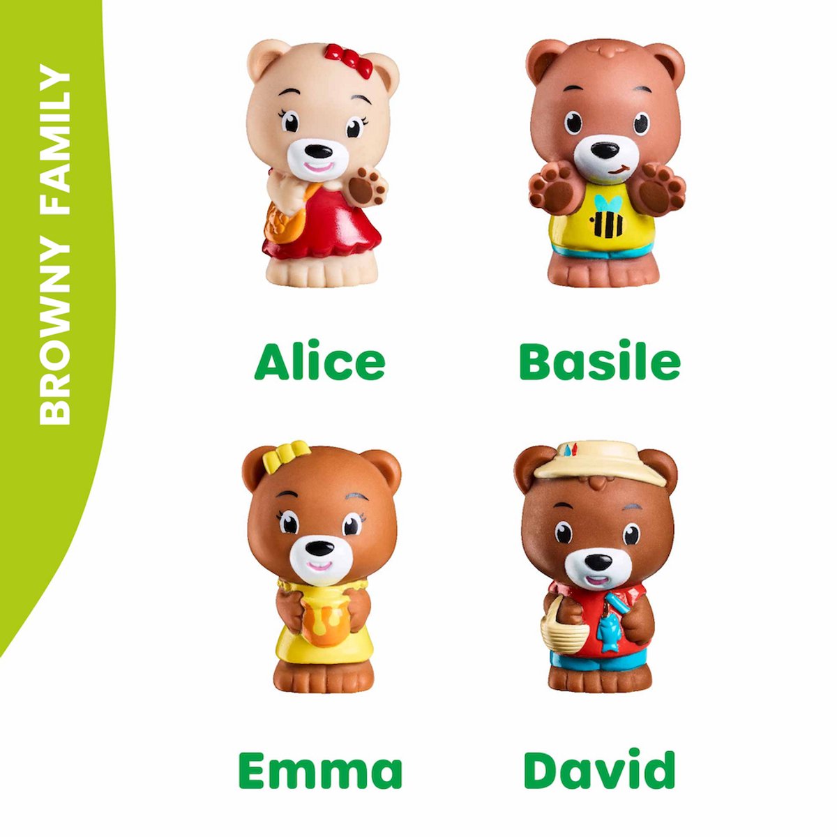 Klorofil the Family Browny Spielset – Spielfiguren-Set – Familienfiguren – Kinderspielzeug – David, Emma, Basile und Alice – ab 18 Monaten – 4-teilig