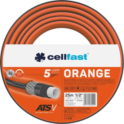 Cellfast atsv™ Gartenschlauch 5-lagiger Gartenschlauch Wasserschlauch Trikotgewebe UV-beständig 24 bar Berstdruck (1 2 25 m) – Orange