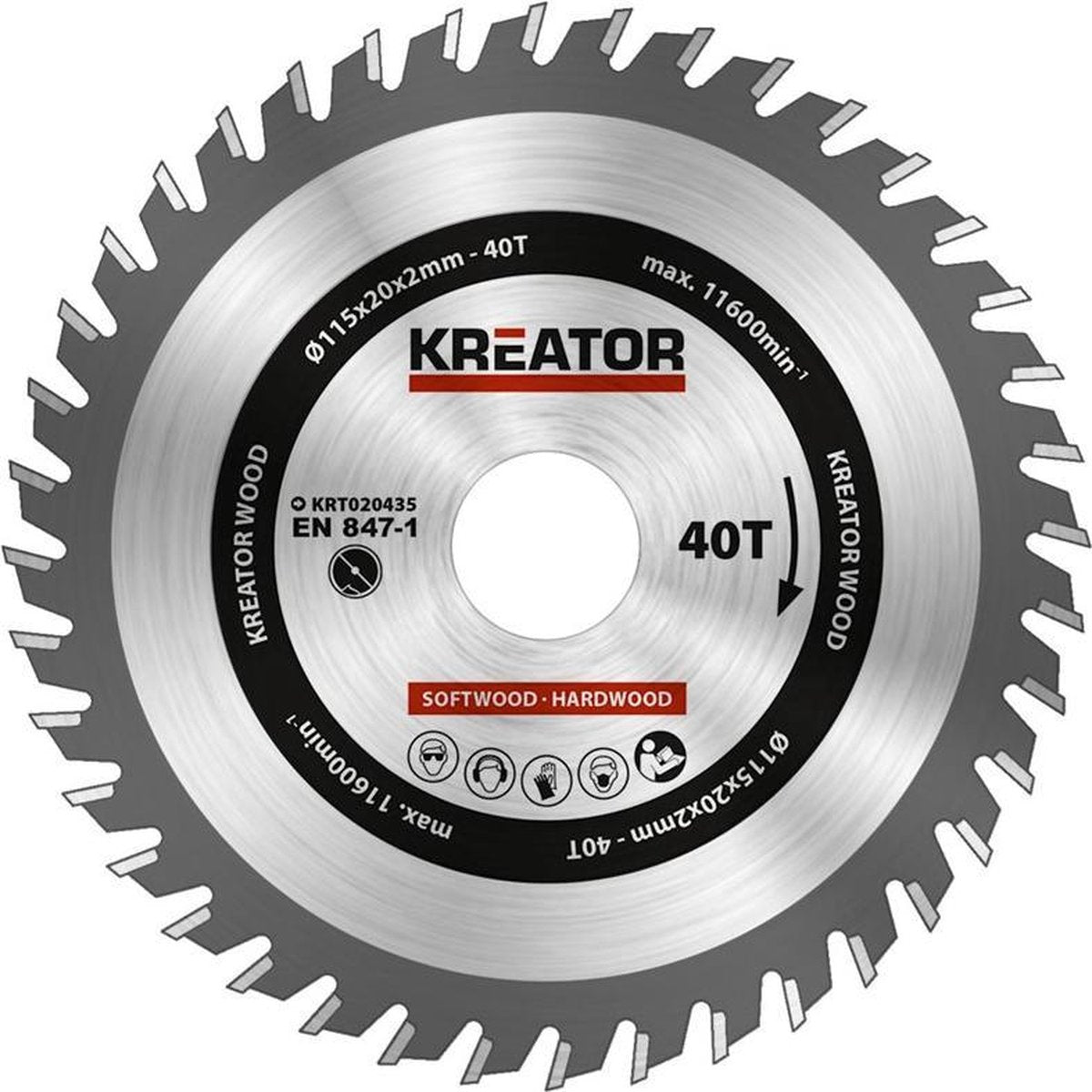 Kreator krt020435 Sägeblatt Holz – ø115 mm – 40 t