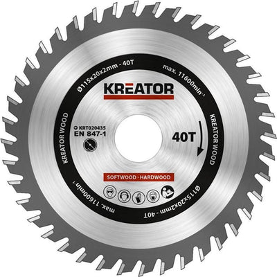 Kreator krt020435 Sägeblatt Holz – ø115 mm – 40 t