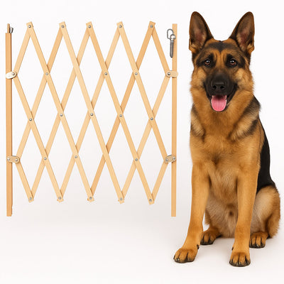 Flamingo Sicherheitszaun Monti – Beige – verstellbar von 60–107 cm Breite x 72,5–83 cm Höhe – sicher schließendes Tor für Haustiere