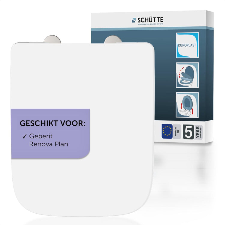 Schütte WC-Sitz 82820 pro 4 - E-Shape - Fallbremse - abnehmbar - passend für Geberit Renova Plan - Belastbar bis 250 kg
