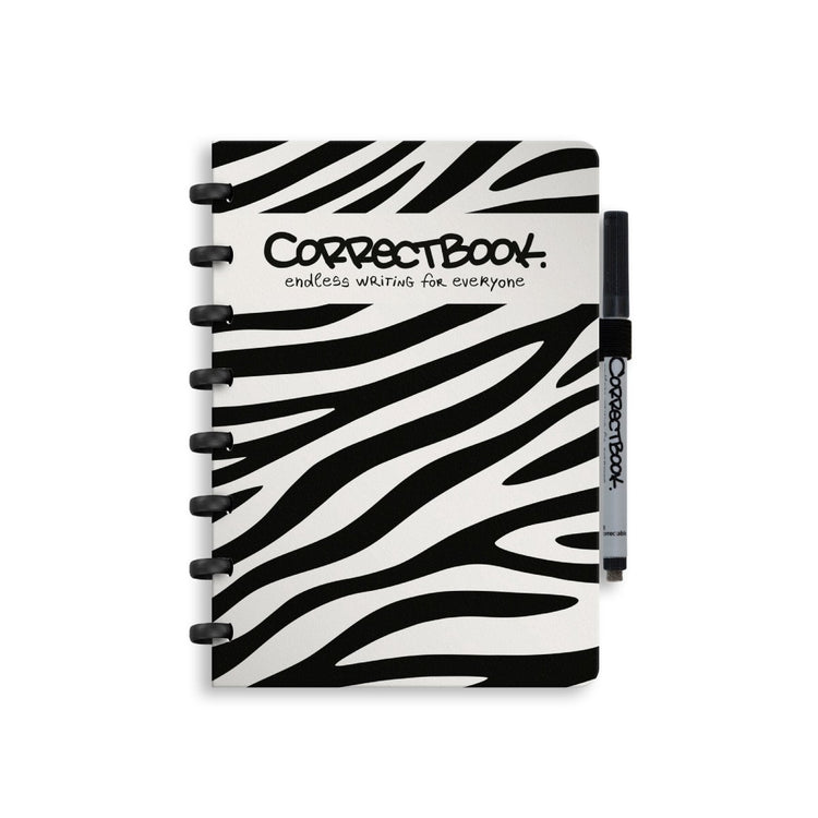 Correctbook A5 löschbares Notizbuch – gutes Zebra – liniert – wiederverwendbares Notizbuch – inklusive Stiftwischtuch – kann mit zusätzlichen Seiten ergänzt werden