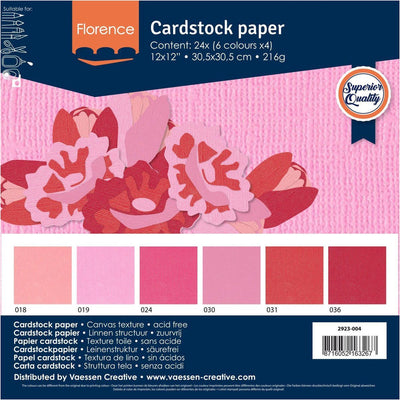 Florence Vaessen Creative Cardstock, stabiles Kartonpapier 216 g – Rosa, 24 Stück. 30,5 x 30,5 cm
