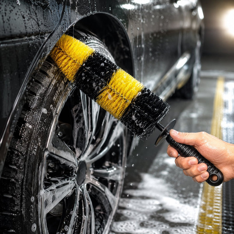 Dunlop Felgenbürste 46 x 9,5 cm – Kantenbürste für Felgen und Autoräder – Schwarz und Gelb