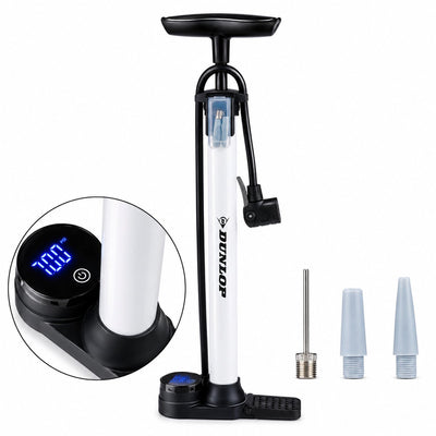 Digitale Fahrradpumpe von Dunlop mit Manometer – Fahrradpumpe passend für Schrader Presta-Ventil – Ballpumpe 120 psi 8,3 bar – inklusive Ventiladapter und Nadel