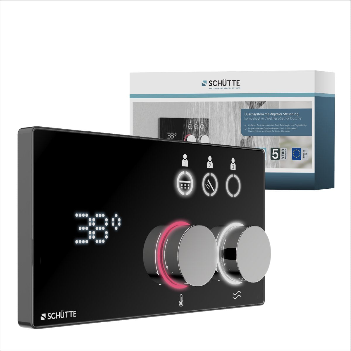 Digitales Duschsystem Schütte aquadot – mit smarter Steuerung – Chrom mattschwarz