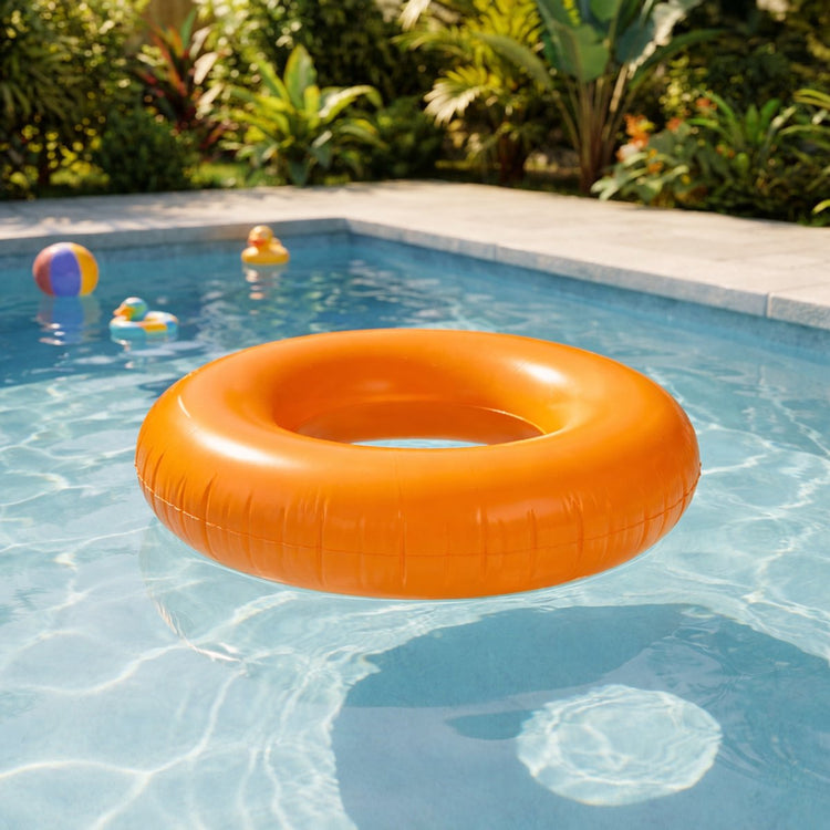 Eddy Toys Schwimmring ø 90 cm – aufblasbares Schwimmbecken – aufblasbarer Reifen – max. 65 kg – inklusive Reparaturflicken – orange