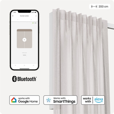 Motionblinds Smart Curtain Track - Smart Curtain - Bluetooth, kabellose App-Steuerung Pull-Start-Funktion - USB-C wiederaufladbar - Pull-Start-Funktion - 200 cm
