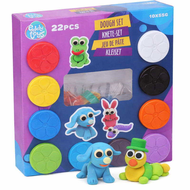 Brandless Sans Marque Eddy Toys Ton-Set 22-teilig – Ton-Set mit 10 Töpfen Ton 55 Gramm und 12 Formen – Ton für Kinder – Bastel-Ton-Set