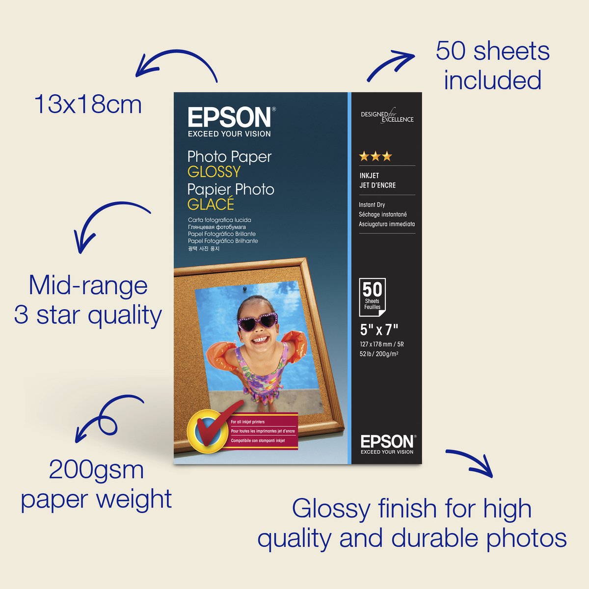 Epson Fotopapier glänzend – 13 x 18 cm – 50 Blatt