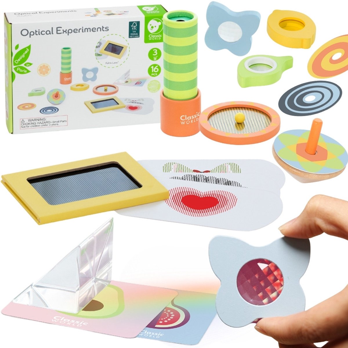 Klassische Welt der Welt optische Experimente Holzspiel Set, 16dlg.