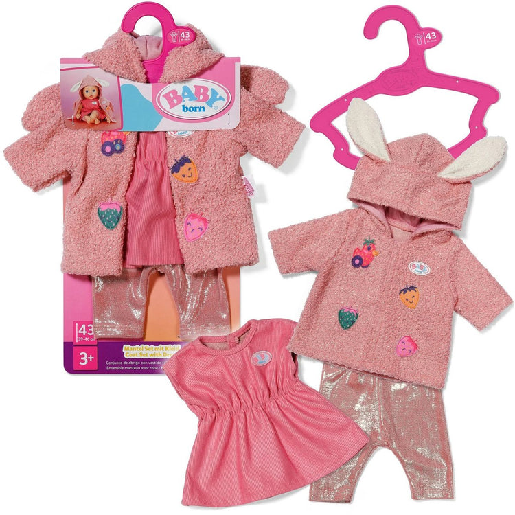 Baby-Born-Puppenkleidung, Mantelset mit Kleid, 43 cm, rosa Outfit.