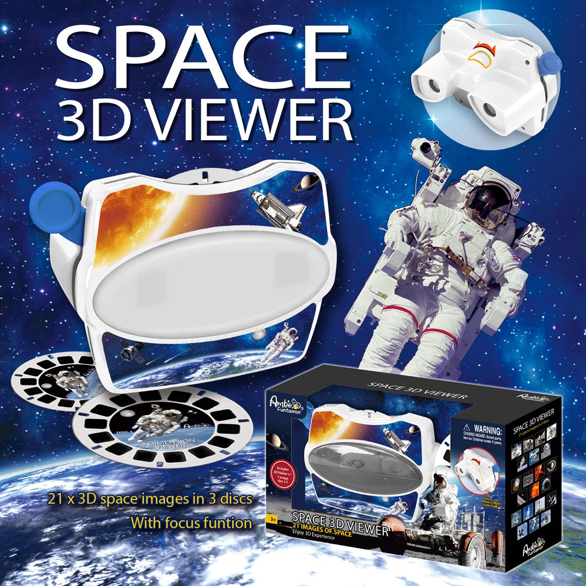 Ambo 3D-Viewer-Spielzeug – Weltraum-Lernkarton, grau, mehrfarbig.
