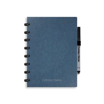 Correctbook a5 löschbares Notizbuch – Leinen-Hardcover – wiederverwendbares Notizbuch – stahlblau – blanko – inklusive Stiftwischtuch – kann mit zusätzlichen Seiten ergänzt werden