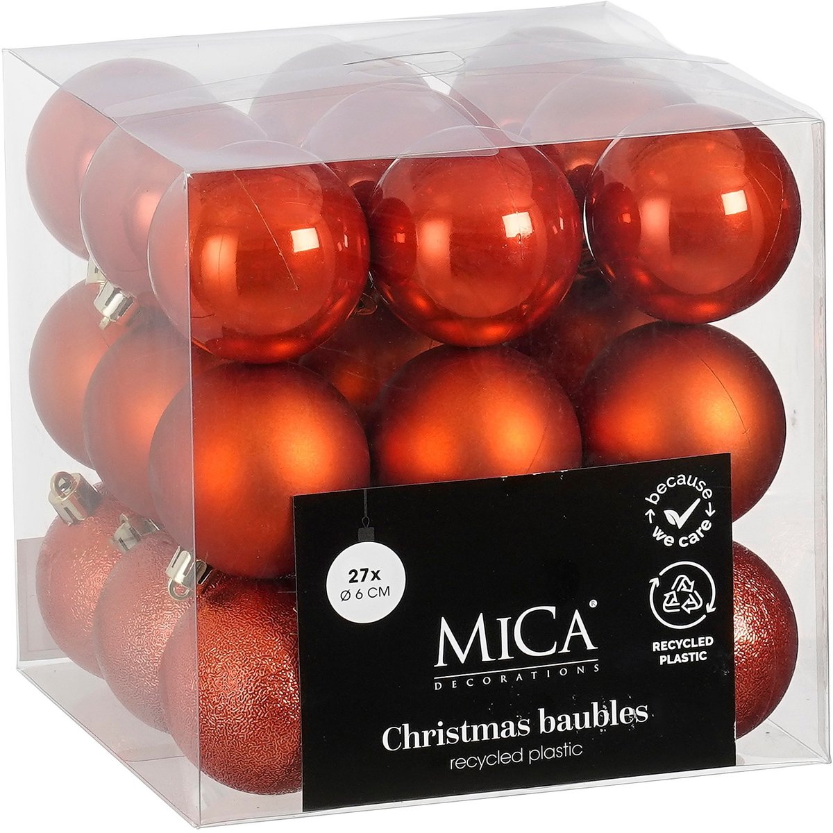 Glimmerdekorationen Weihnachtskugeln-Set – 27 Stück – ø6 cm – unzerbrechlich – Orange