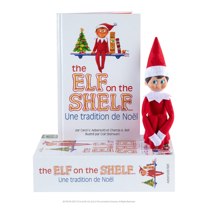 Der Elf im Regal Geschenkset „Elf im Regal“ – Junge auf Französisch – Pfadfinder-Elfenpuppe – Softcover-Geschichtenbuch – Adoptionsurkunde