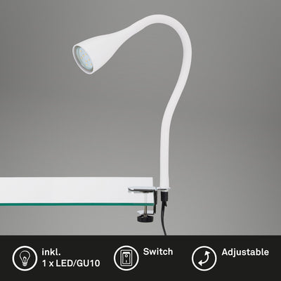 Briloner Elasti - Klemmlampe - Nachttischlampe - mit Kabel - mit Ein-/Ausschalter - Klemmstrahler flexibel - Warmweiß 3000k - 3w - 250 lm - IP20
