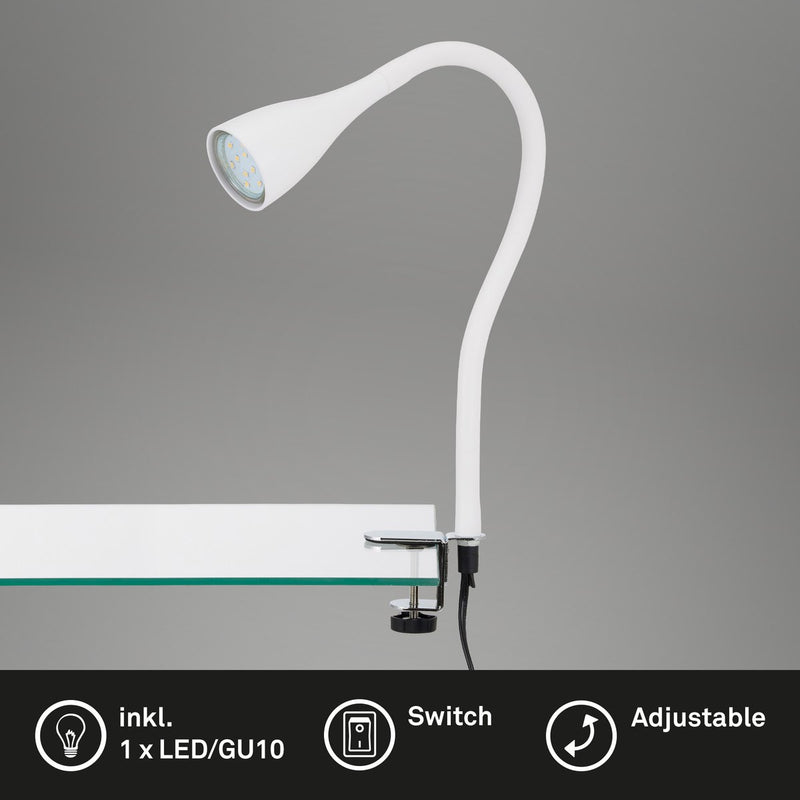 Briloner Elasti - Klemmlampe - Nachttischlampe - mit Kabel - mit Ein-/Ausschalter - Klemmstrahler flexibel - Warmweiß 3000k - 3w - 250 lm - IP20