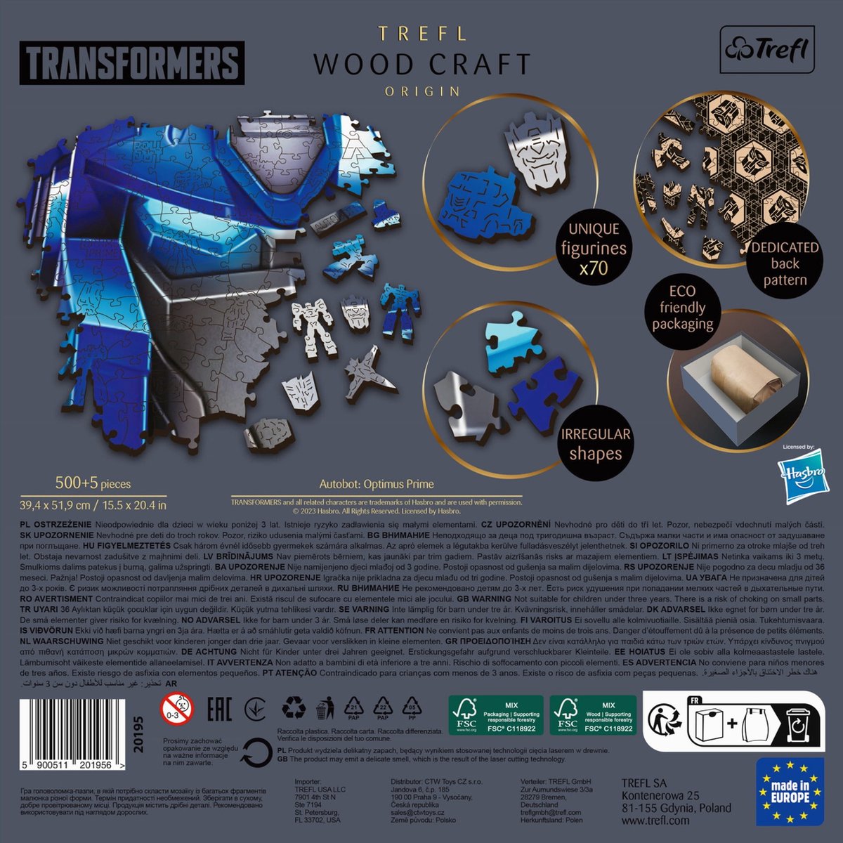 Trefl Holzpuzzle Transformers Optimus Prime 500+5 Teile FSC.