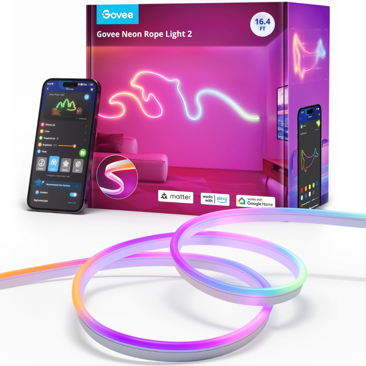 Govee intelligenter weißer Neon-LED-Streifen 5 m Matt RGB – flexibel