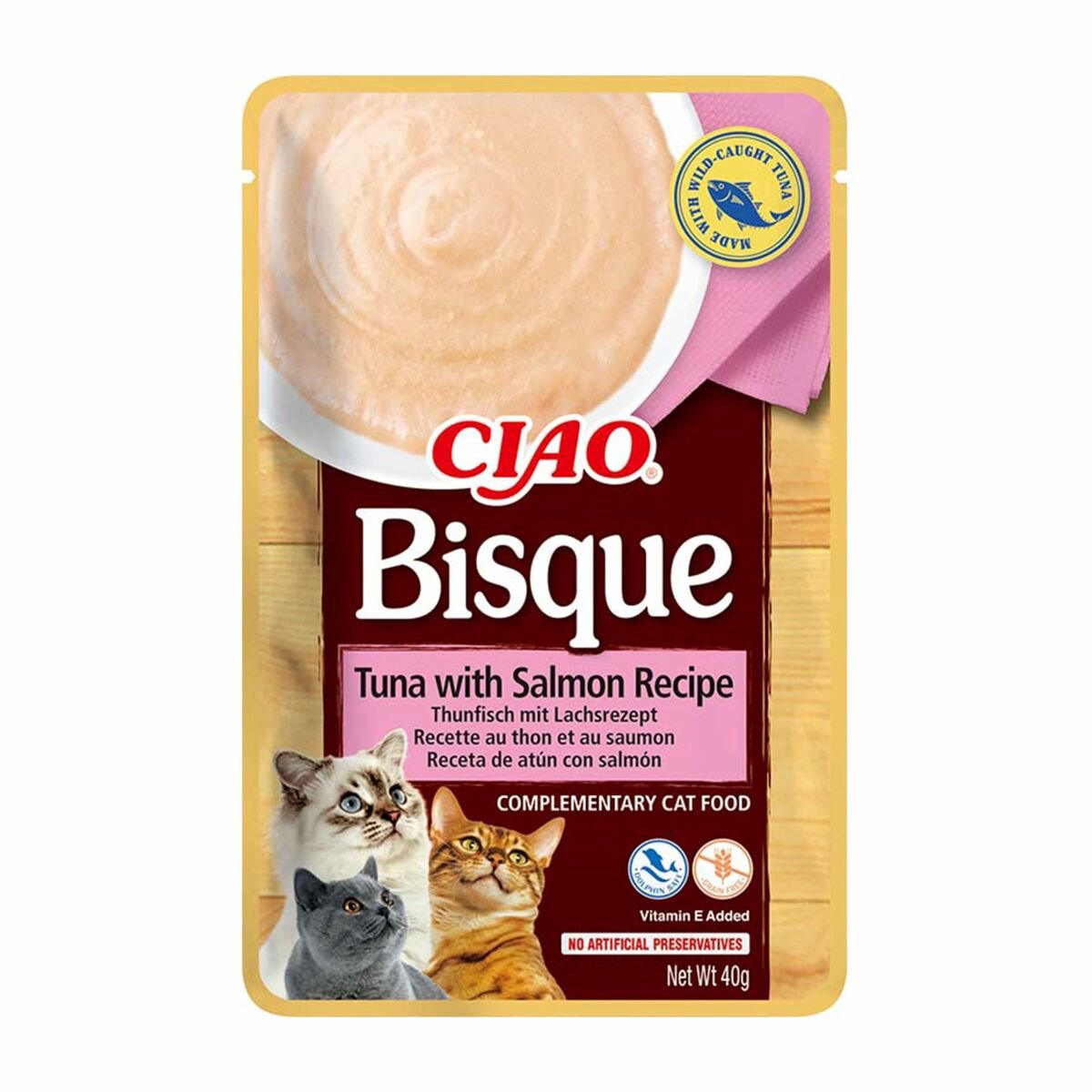 Inaba Ciao Bisque – Katzensnack – Thunfisch-Lachs – cremiger Leckerbissen – 24 x 40 g