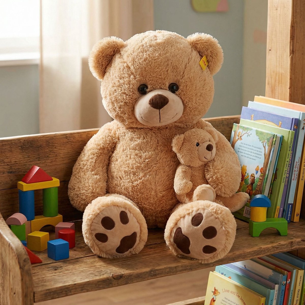 Sunkid Teddybär – 130 cm – großer Teddybär mit kleinem Teddy – Teddybär xxl – Plüschbär für Kinder und Dekoration – Beige
