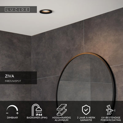 Lucide Ziva - Einbaustrahler Badezimmer - ø 8,4 cm - 1xGU10 - IP44 - Schwarz