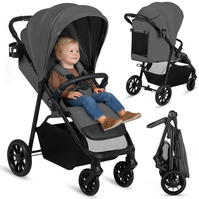 Lionelo Emerald Buggy Kinderwagen – bequeme Liegeposition 91 cm – leicht einhändig faltbar – geeignet für 6 Monate bis 4 Jahre – XXL-Verdeck UPF50+ – gelagerte EVA-Räder mit Federung – inklusive Getränkehalter