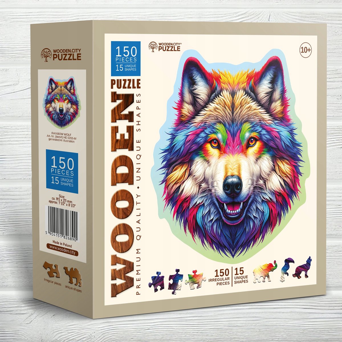 Holzstadt Holzpuzzle Regenbogenwolf 150 Teile - wood.city