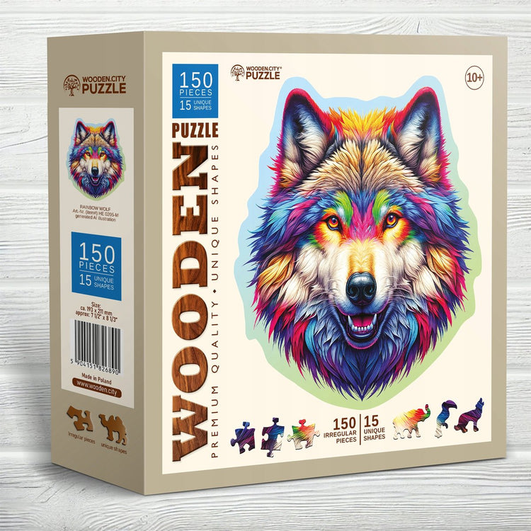 Holzstadt Holzpuzzle Regenbogenwolf 150 Teile - wood.city