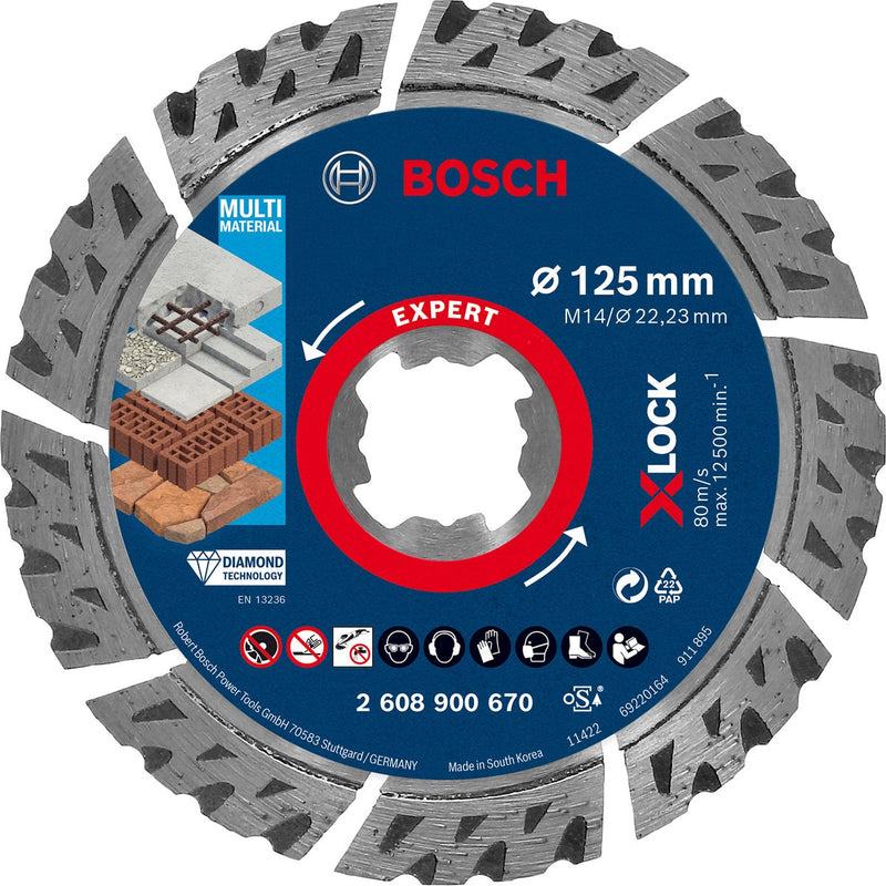 Bosch Zubehör Expert Multimaterial X-Lock Diamant-Trennscheibe 125 x 22,23 x 2,4 x 12 mm – 1 Stück – 2608900670