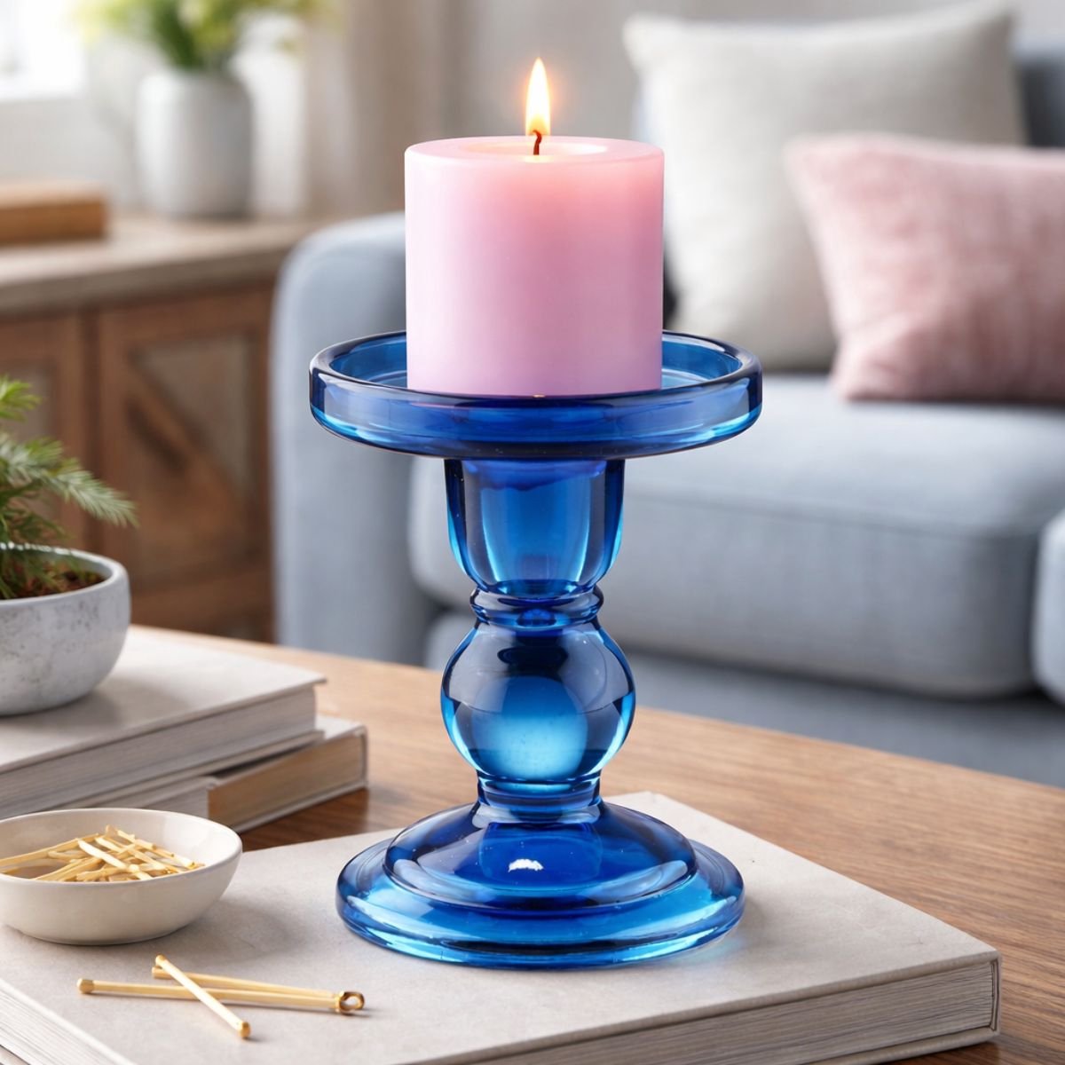 Arti Casa Kerzenhalter für Stumpenkerze – Glaskerzenhalter transparent – ø8,5 x 11 cm – Blau