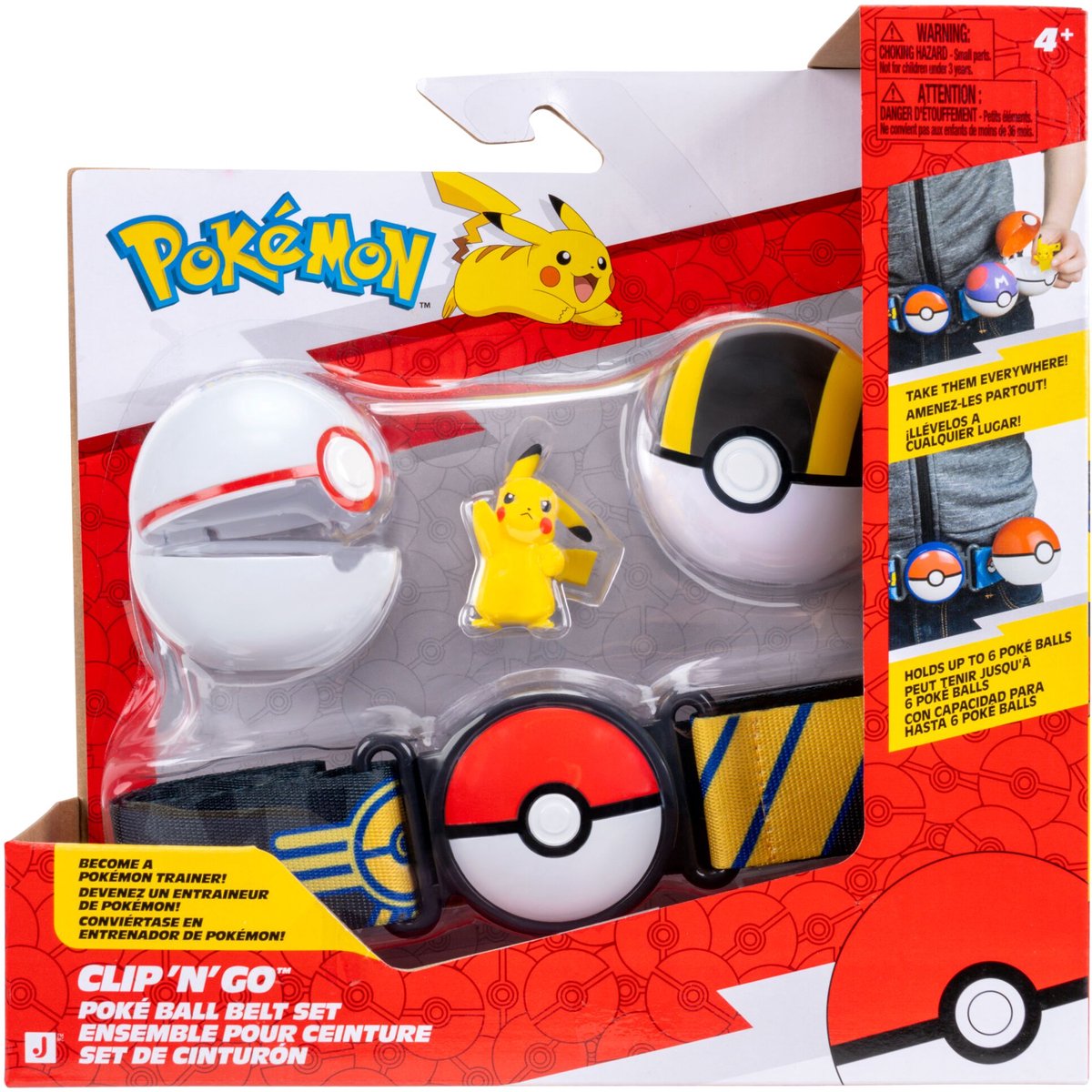 Jazwares Pokémon – Clip-and-Go-Pokeball-Gürtelset – Pikachu Nr. 5 mit Premier-Ball, Ultra-Ball-Gürtel im elektrischen Stil